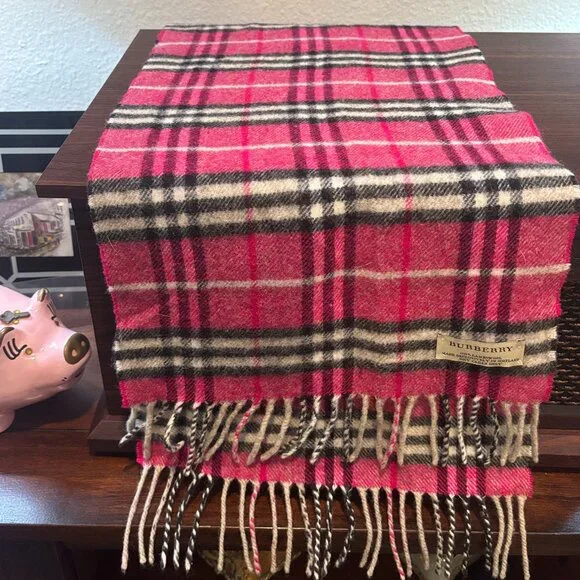 Auth Burberry Lambswool Plaid Stole Fuchsia - Picture 2 of 6